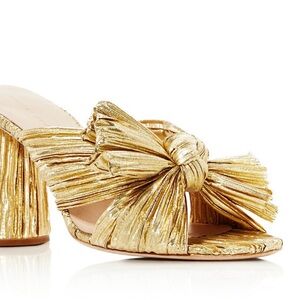 Gold Metallic Penny Pleated Slide Heel